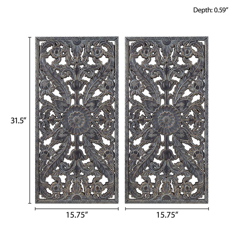 Distressed Carved Wood 2-piece Wall Decor Set. Picture 5