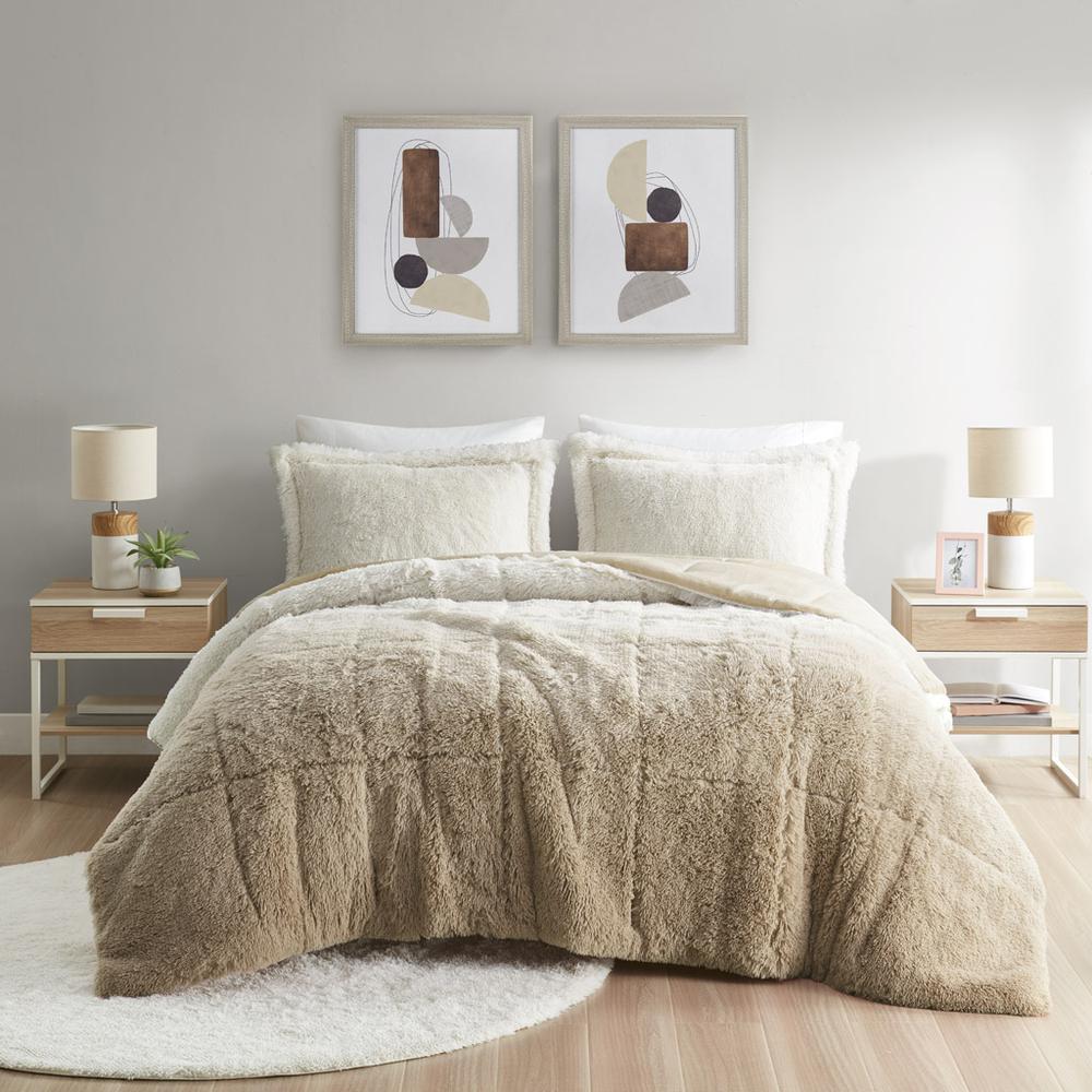 Ombre Shaggy Long Fur Comforter Mini Set. Picture 2