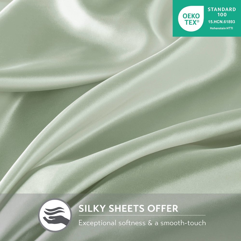 Satin Luxury Sheet Set in Sage. Picture 3