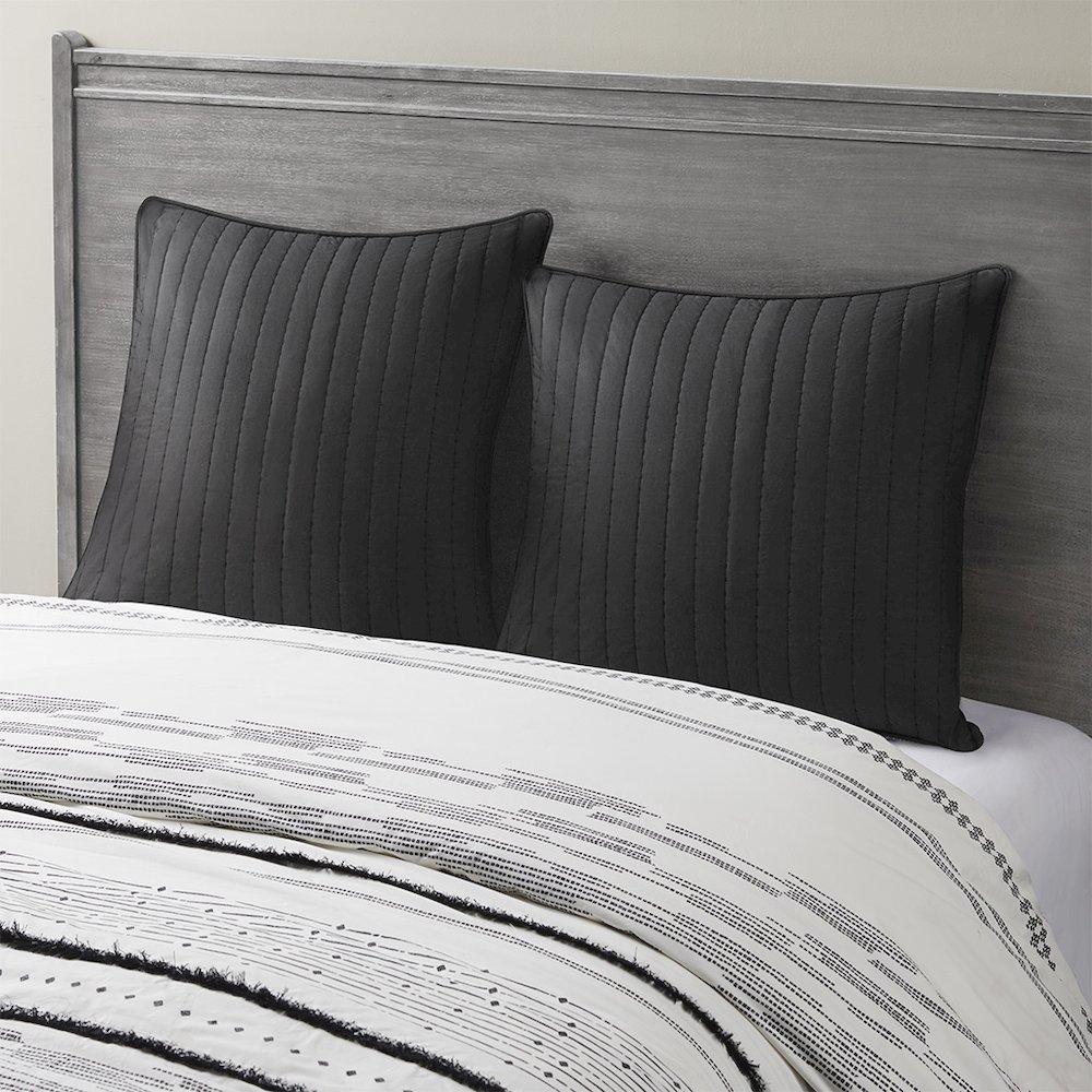 Camila Cotton Quilted Euro Sham, Black color. Picture 1