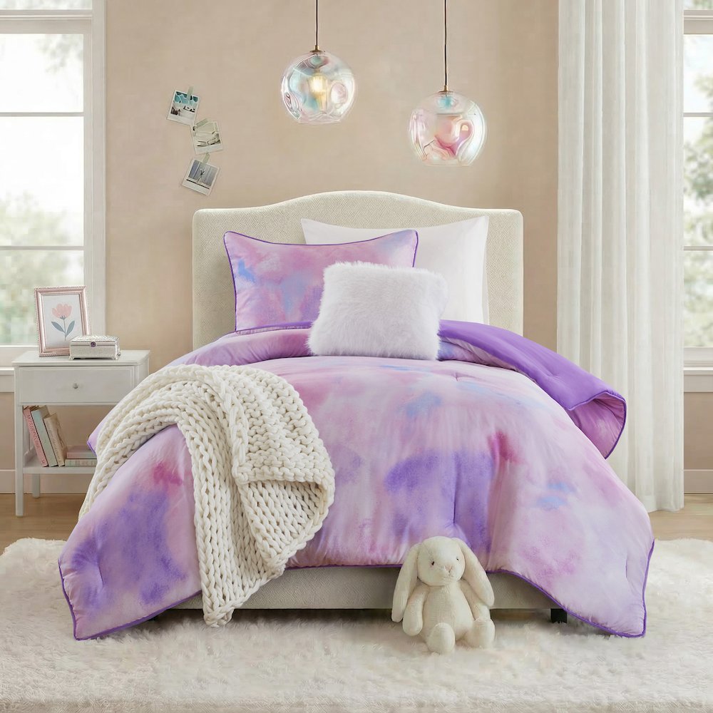 Cassiopeia Watercolor Tie Dye Printed Comforter Set with Throw Pillow. Picture 3