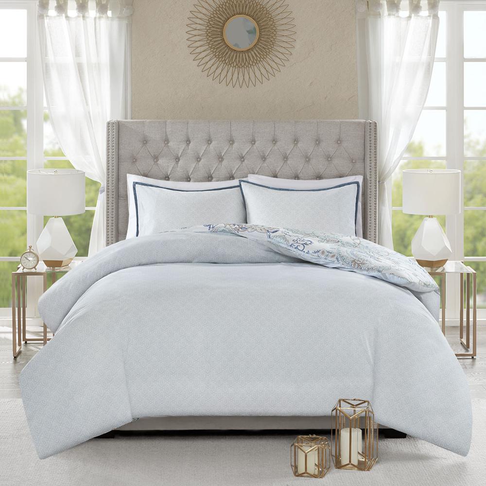3 Piece Cotton Floral Printed Reversible Duvet Cover Set. Picture 3