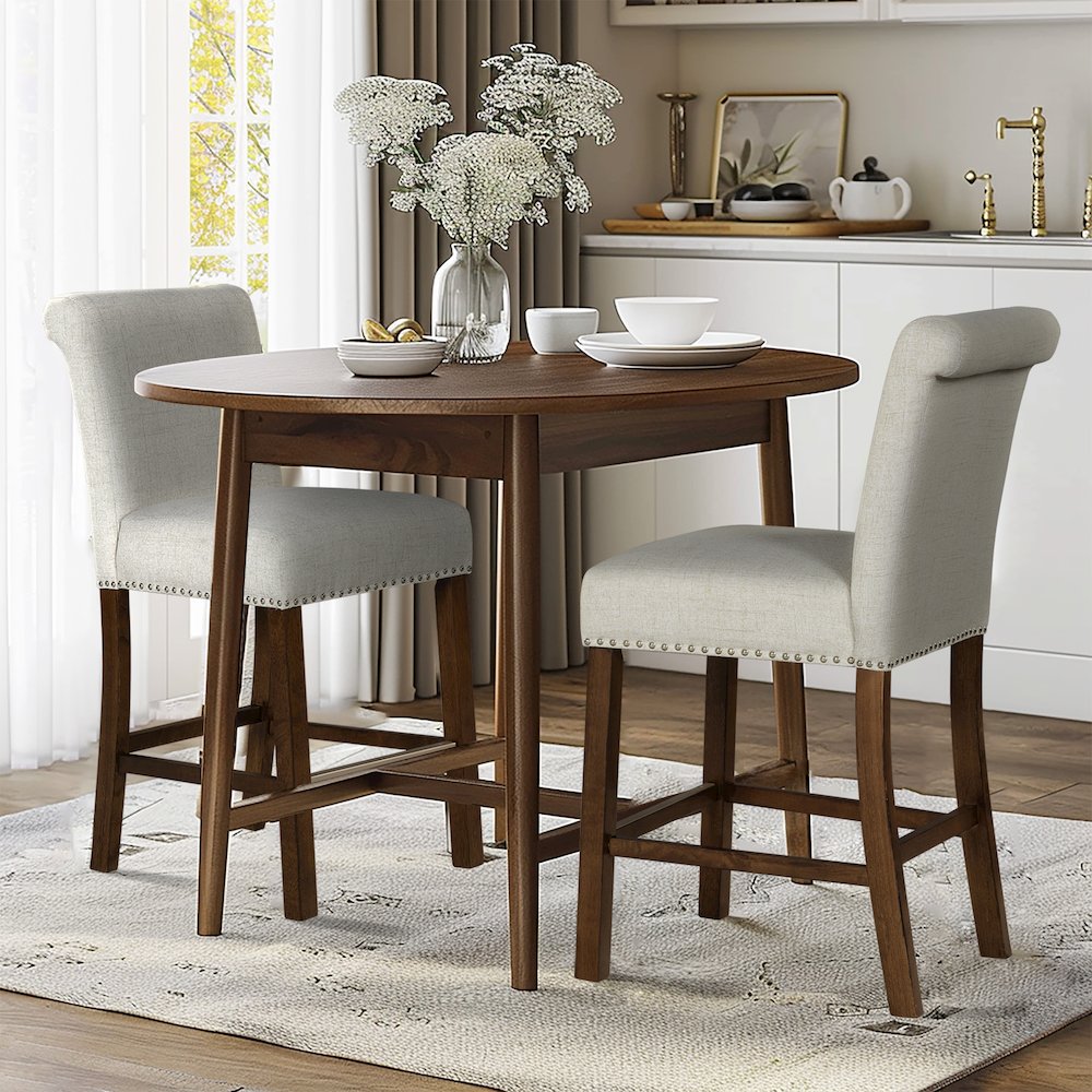Upholstered Counter Stool with Nailhead Trim Set of 2. Picture 3