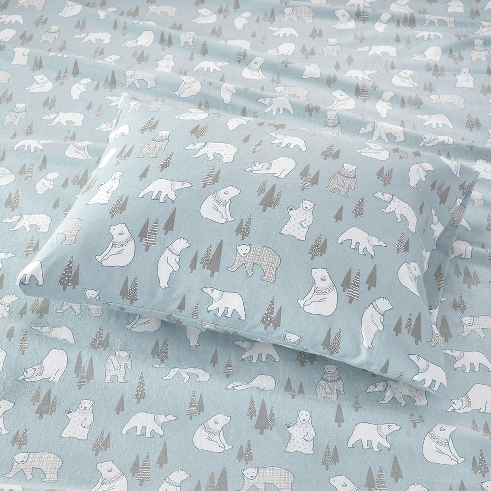 Cozy Flannel Printed Sheet Set, Blue Polar Bears color. Picture 1