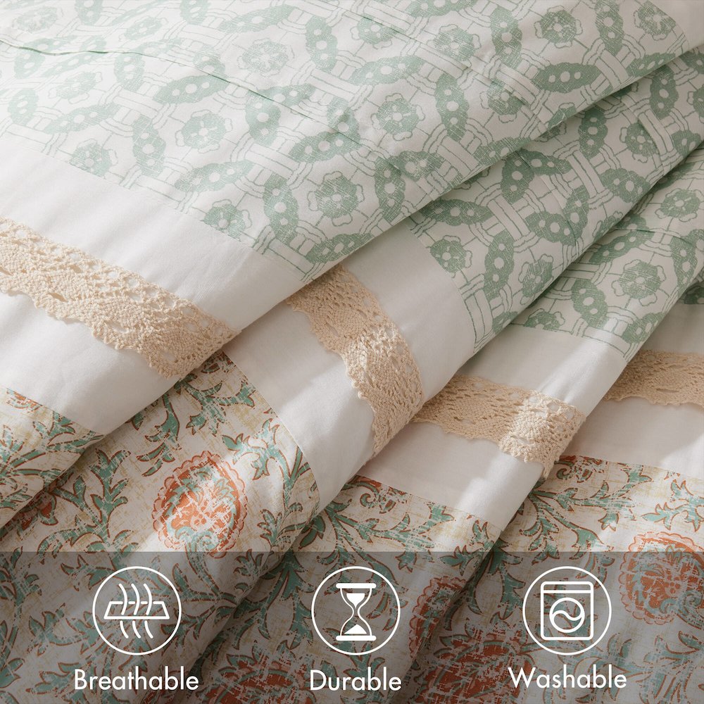 Dawn 9 Piece Cotton Percale Comforter Set, Coral color. Picture 4