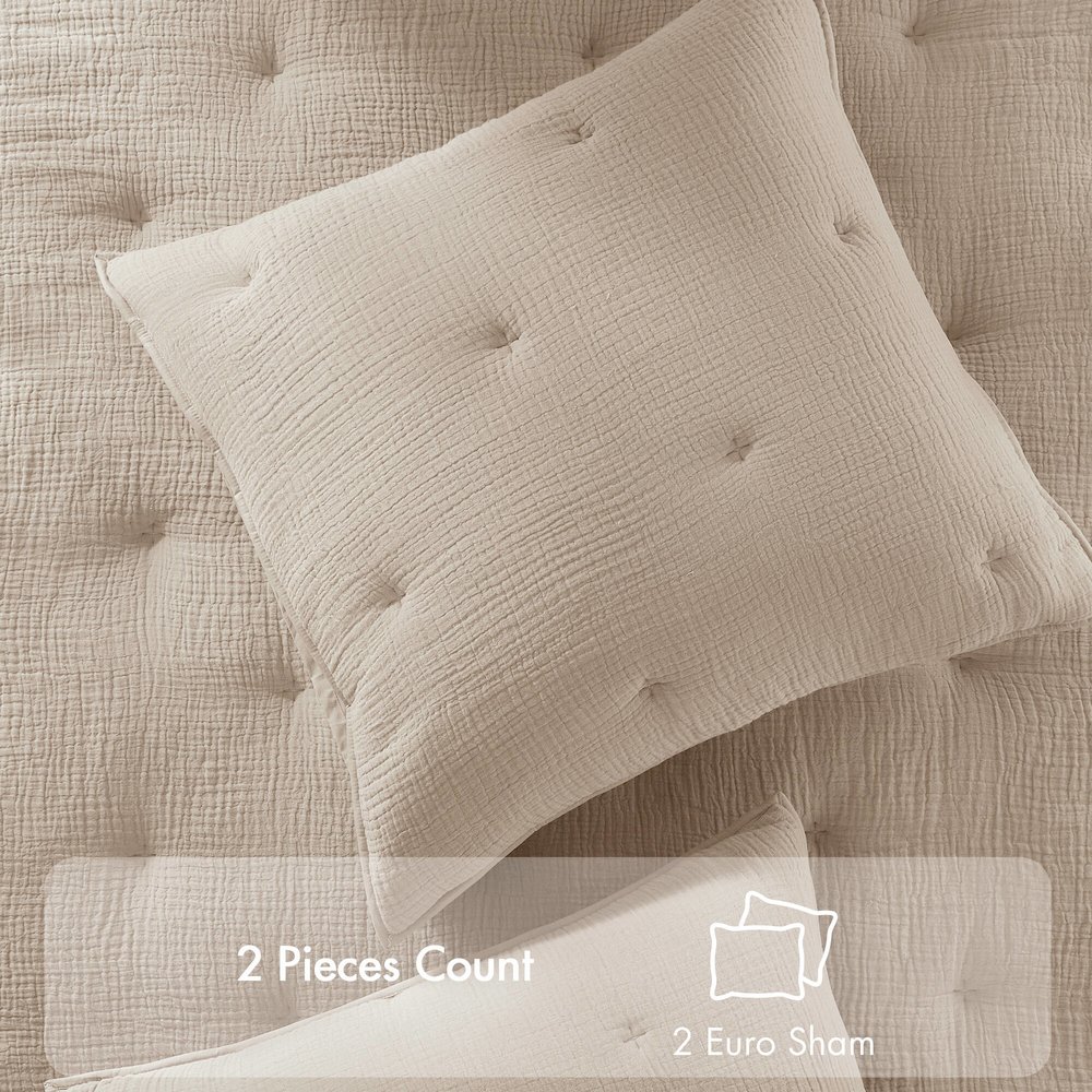 Breeze Cotton Gauze  Embroidered Euro Sham, Taupe color. Picture 4