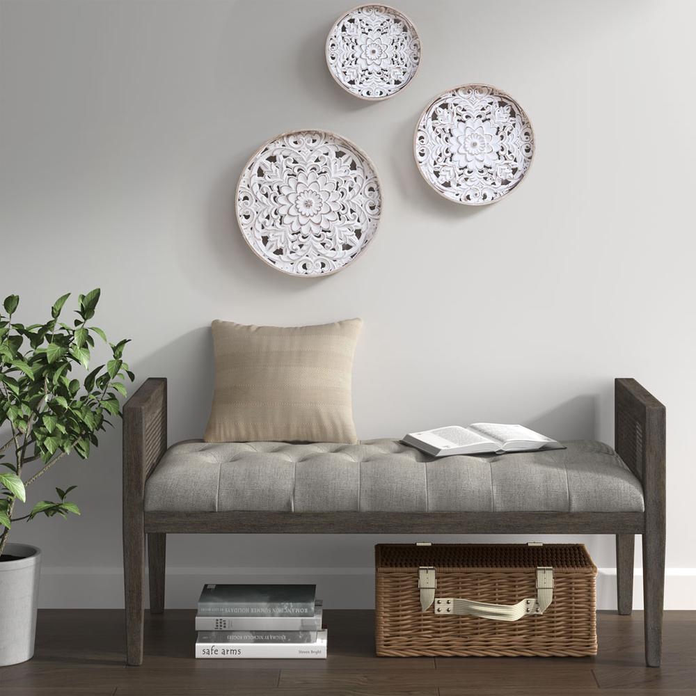 Distressed White Floral 3-piece Carved Wood Wall Decor Set. Picture 5