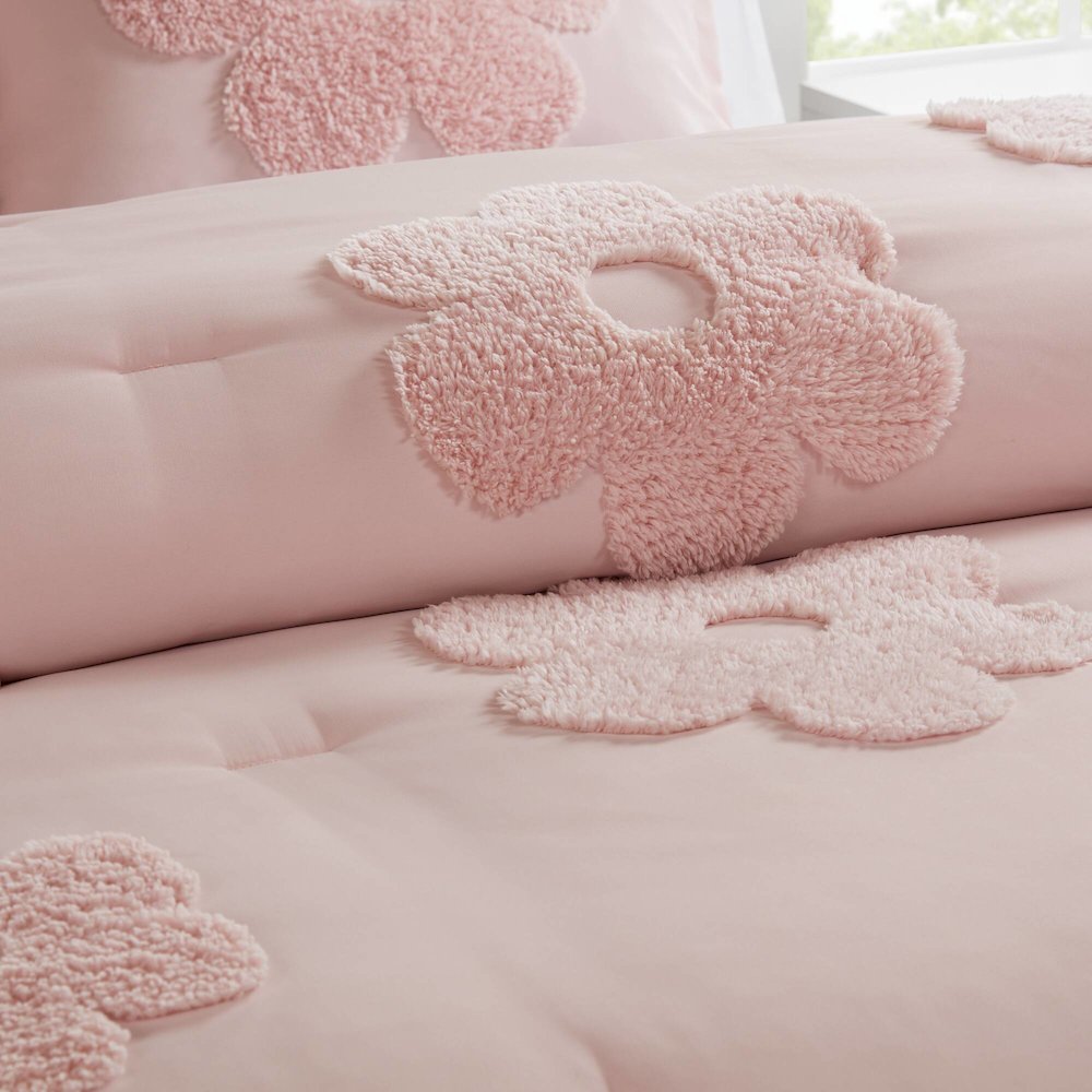 Floral Reversible Tufted Chenille Comforter Set with Flower Throw Pillow. Picture 3