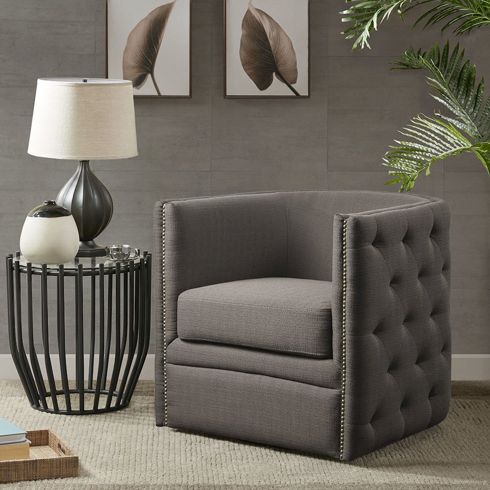Capstone Tufted Barrel Swivel Chair, Grey color. Picture 1
