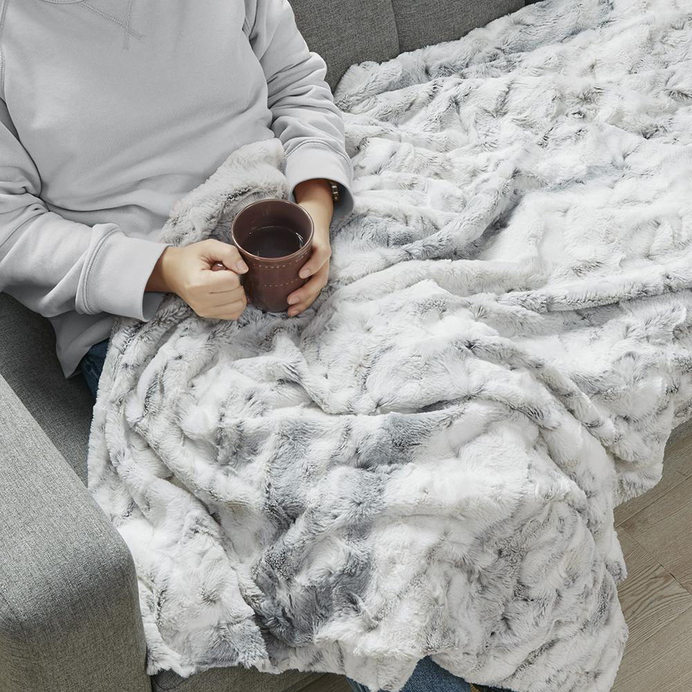 Sachi Oversized Faux Fur Throw, Grey color. Picture 3