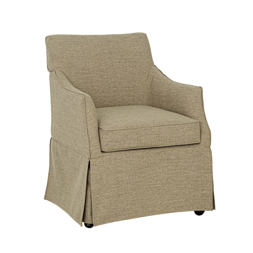 Upholstered Skirted Dining Arm Chair with Hidden Casters. Picture 1