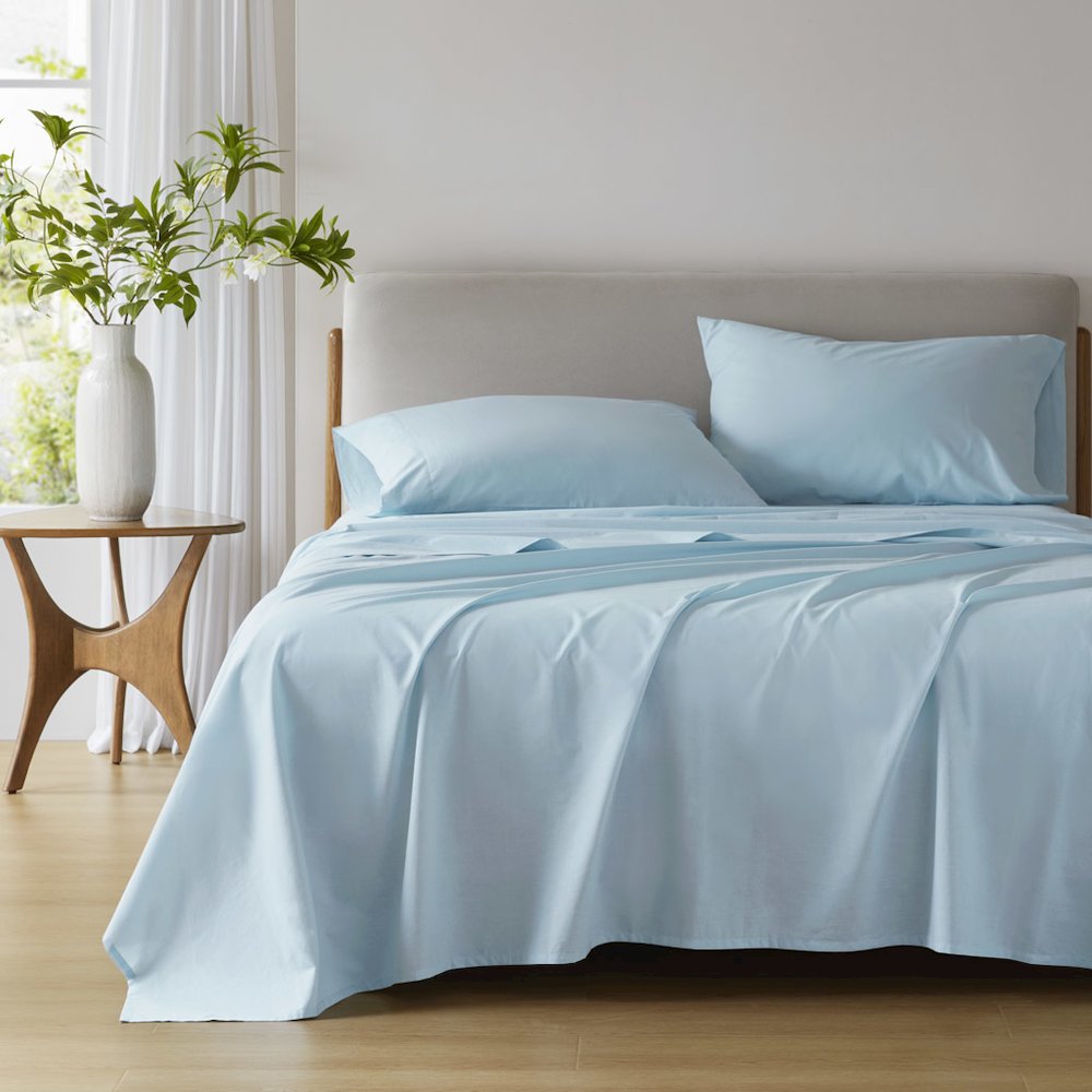 Cotton 144TC 100% Cotton Solid Sheet Set, Light Blue color. Picture 1