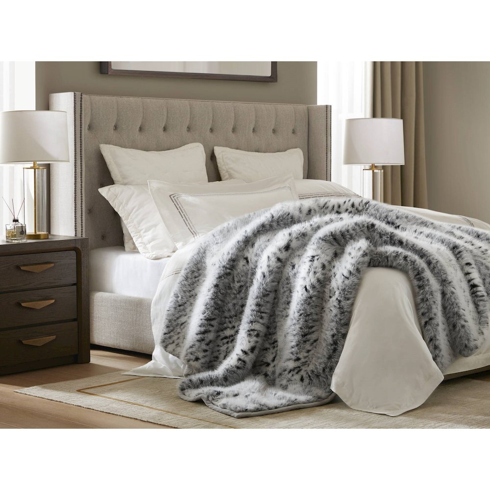 Botswana Animal Print Faux Fur Throw Blanket, Snow Leopard color. Picture 2