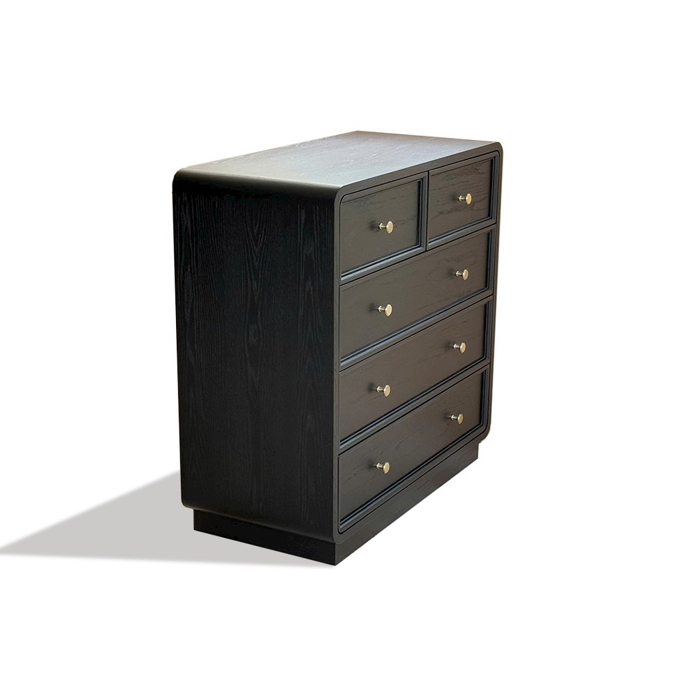 Deco 5 Drawer Dresser, Black Satin color. Picture 2
