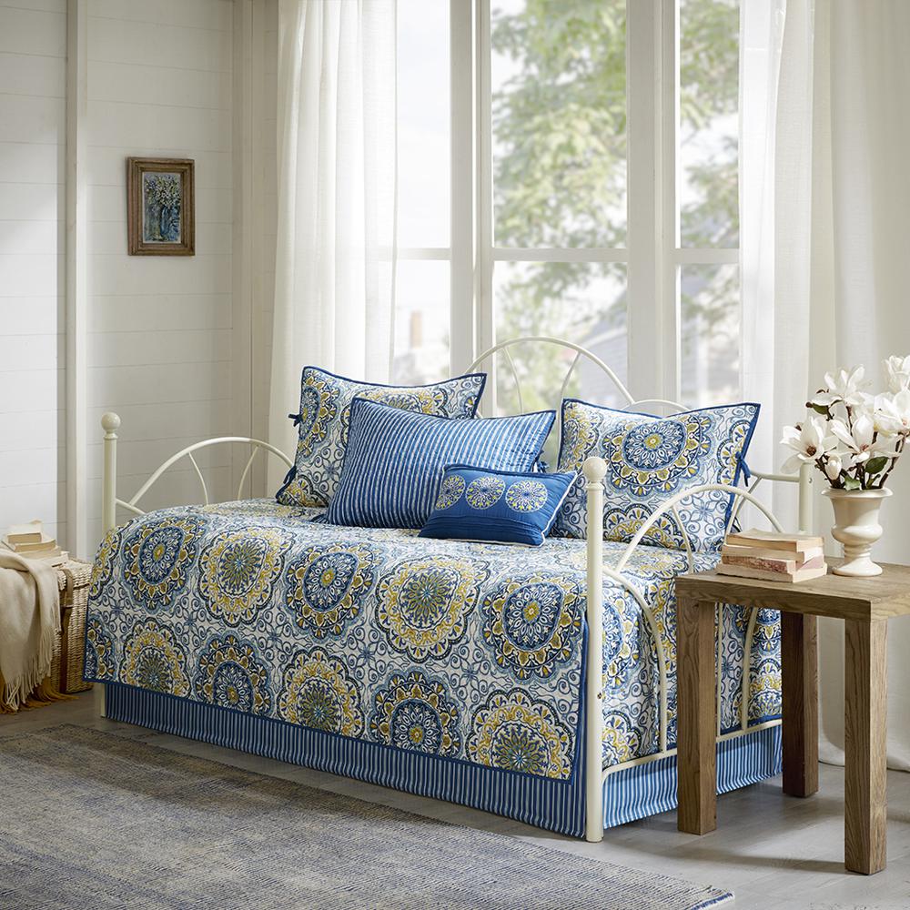Tangiers 6 Piece Reversible Daybed Cover Set, Blue color. Picture 4