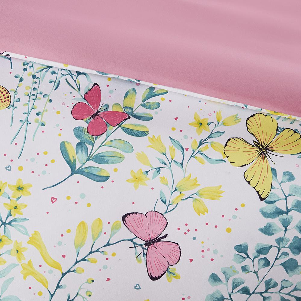 Cynthia Printed Butterfly Comforter Set, Pink color. Picture 1