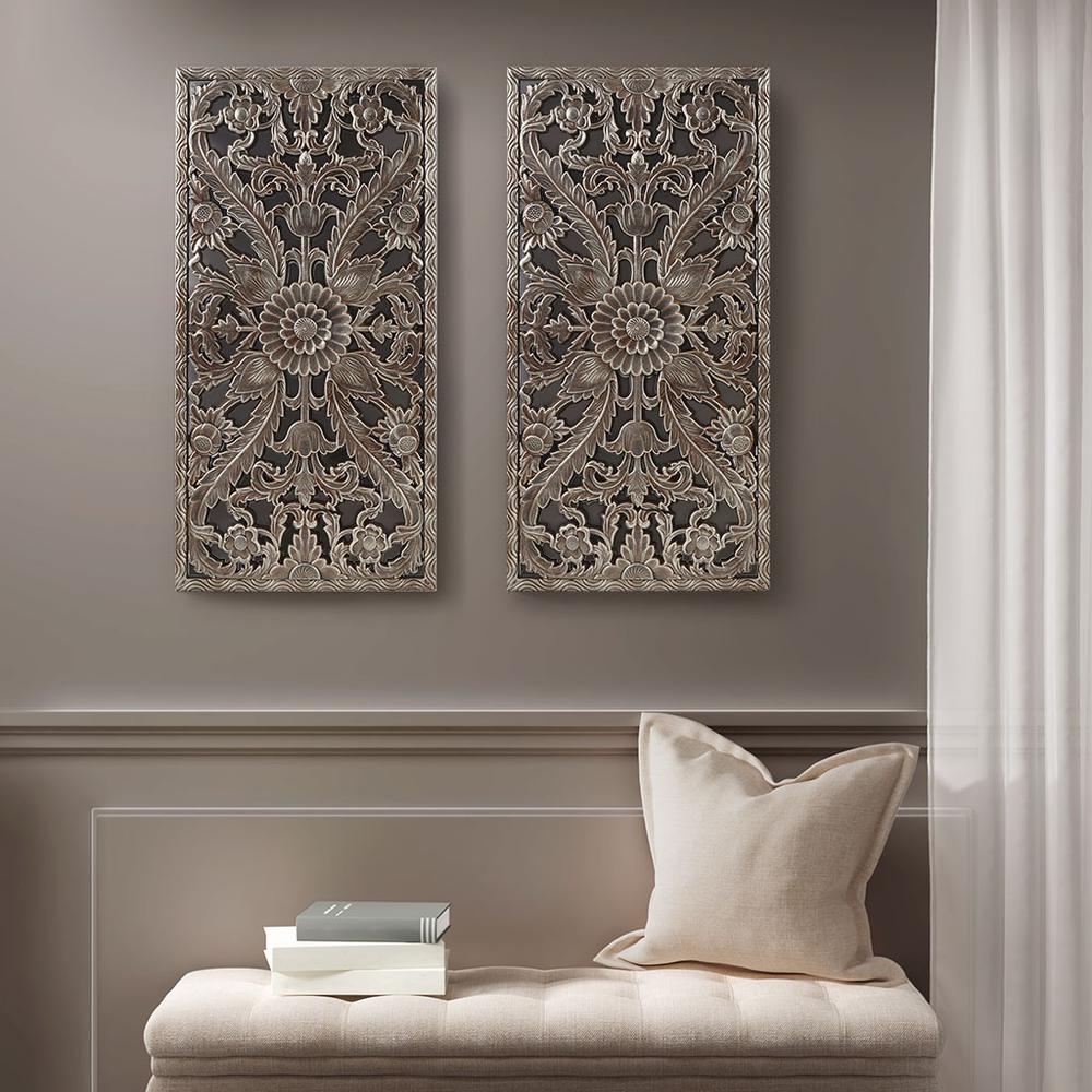Distressed Carved Wood 2-piece Wall Decor Set. Picture 3