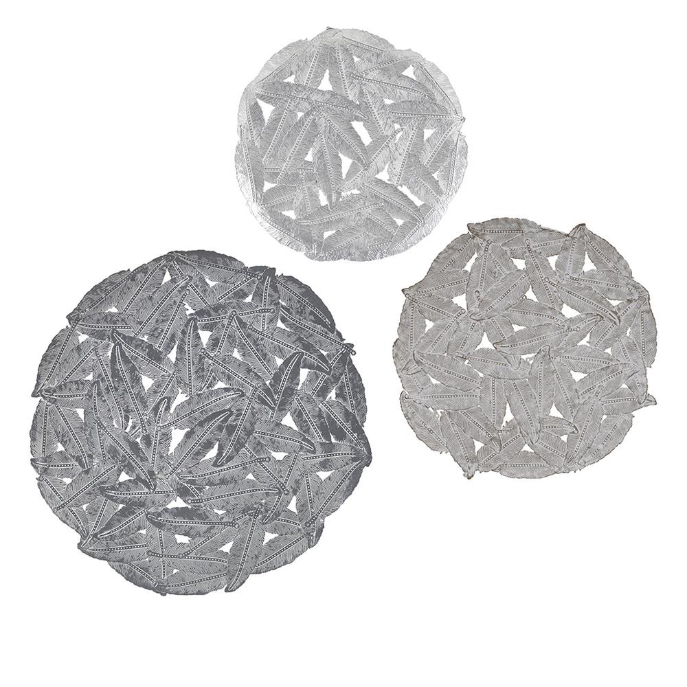 Textured Feather 3-piece Metal Disc Wall Decor Set. Picture 4