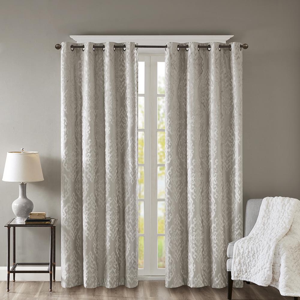 Knitted Jacquard Damask Total Blackout Grommet Top Curtain Panel. Picture 4