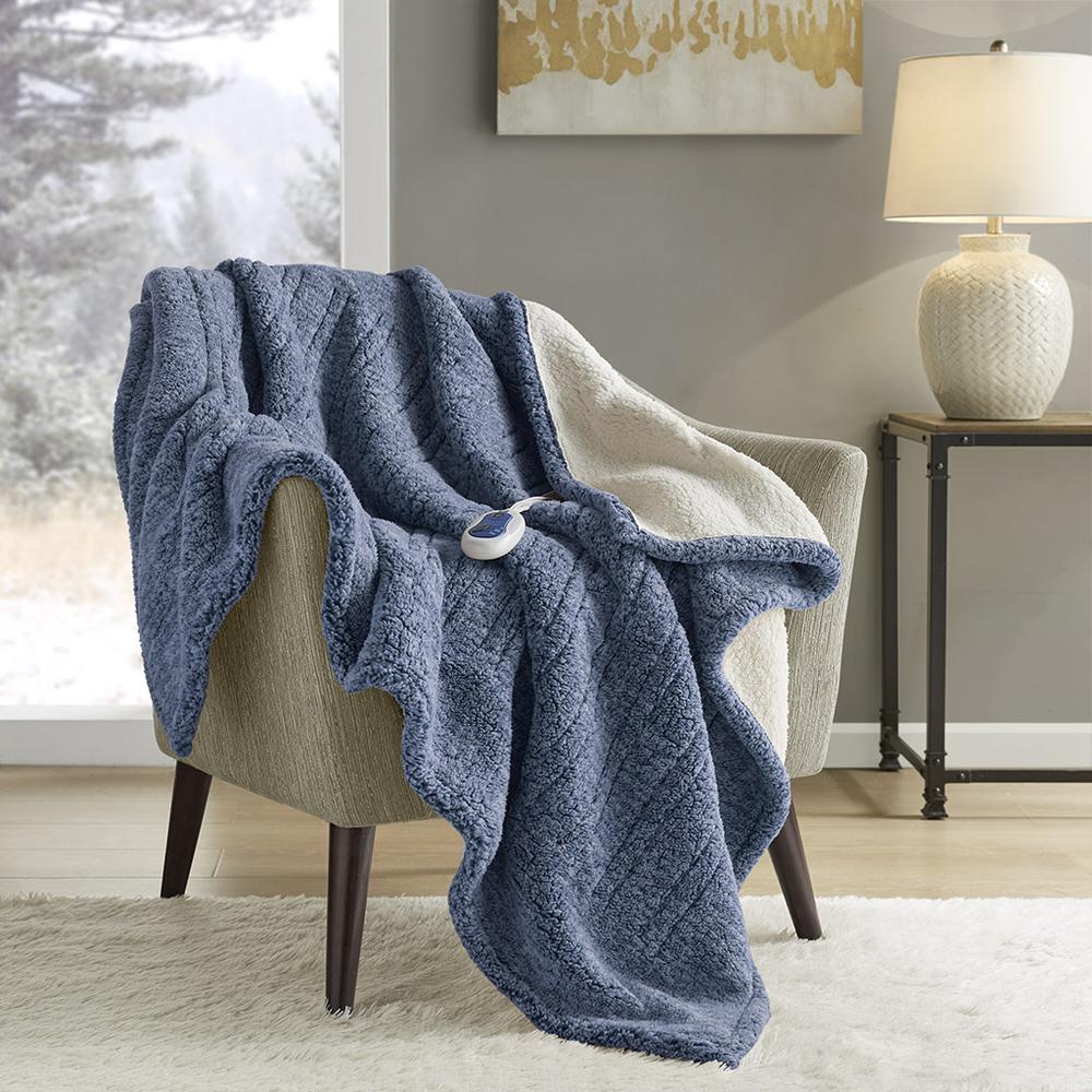 Marbled Sherpa Heated Throw, Blue color. Picture 4