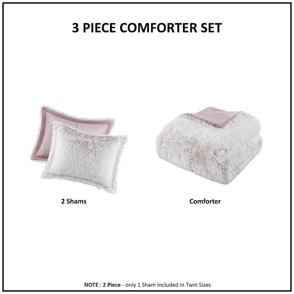 Malea Shaggy Faux Fur Comforter Mini Set in Pink/White Color. Picture 1