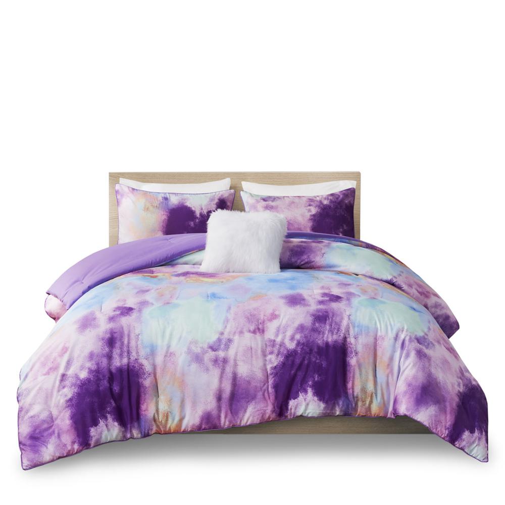 Watercolor Tie Dye Printed Comforter Set with Throw Pillow. Picture 1