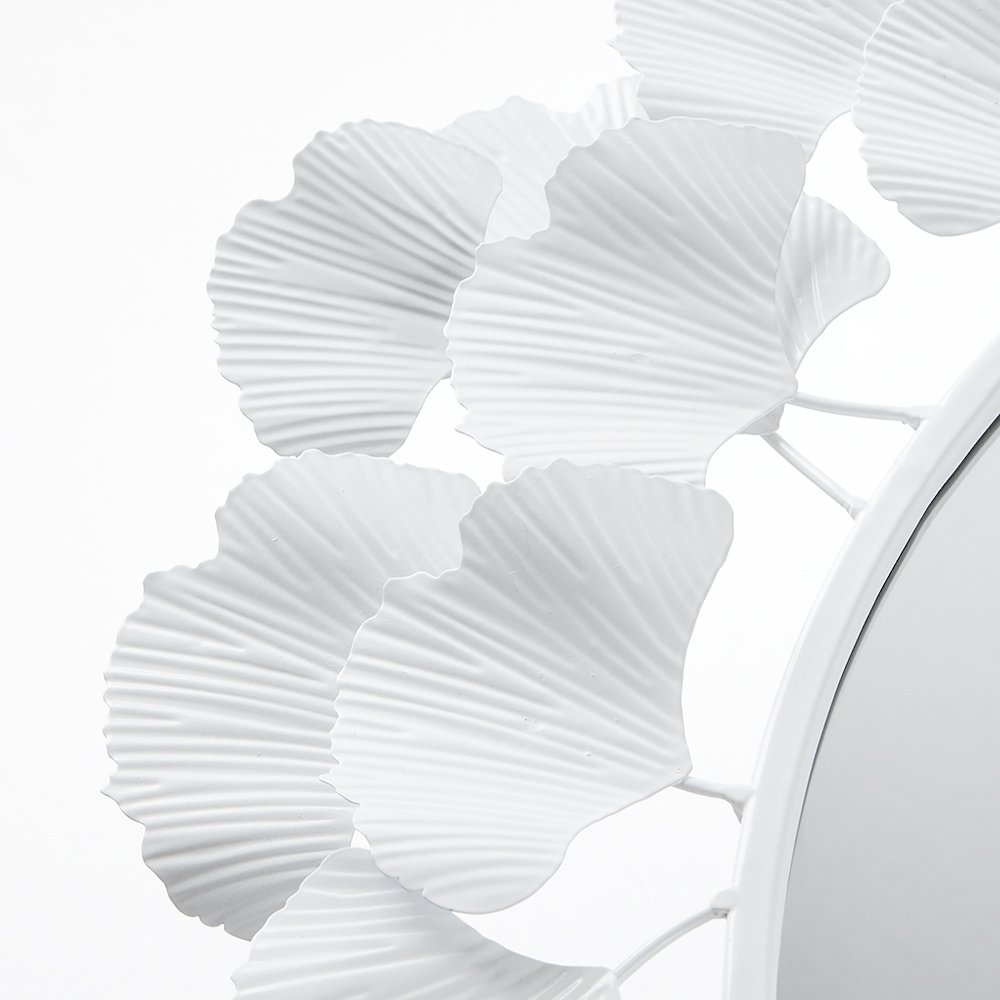 Eden Gingko Leaf Round Wall Mirror 30.5”, White color. Picture 2