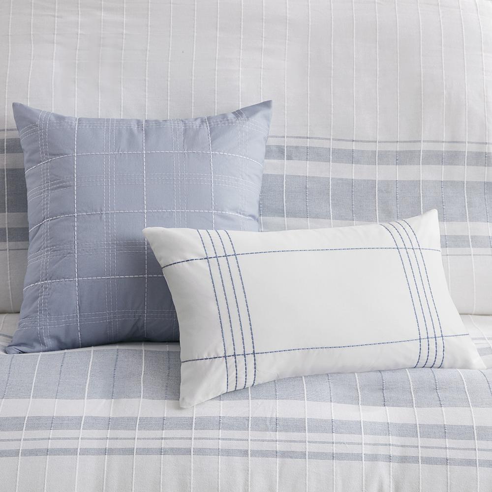 Morgan 5 Piece Cotton Jaquard Duvet Set, White/Blue color. Picture 4