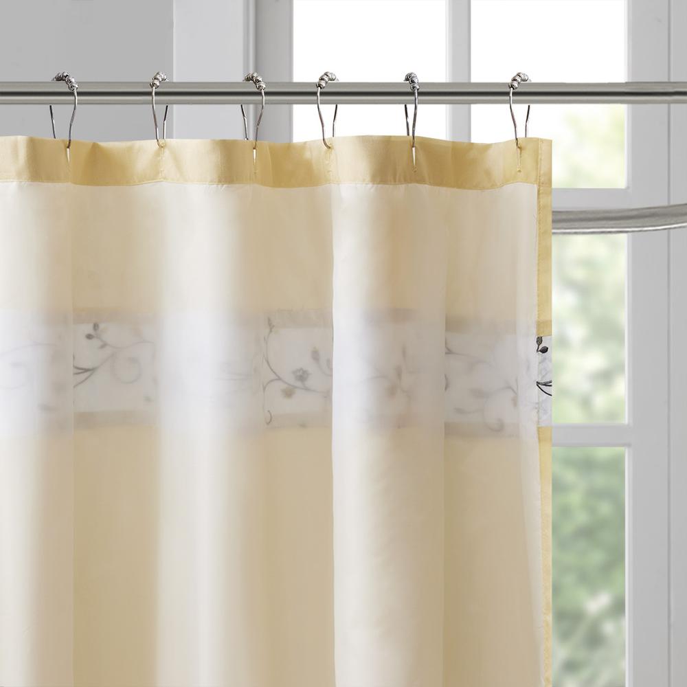 Faux Silk Embroidered Floral Shower Curtain. Picture 4