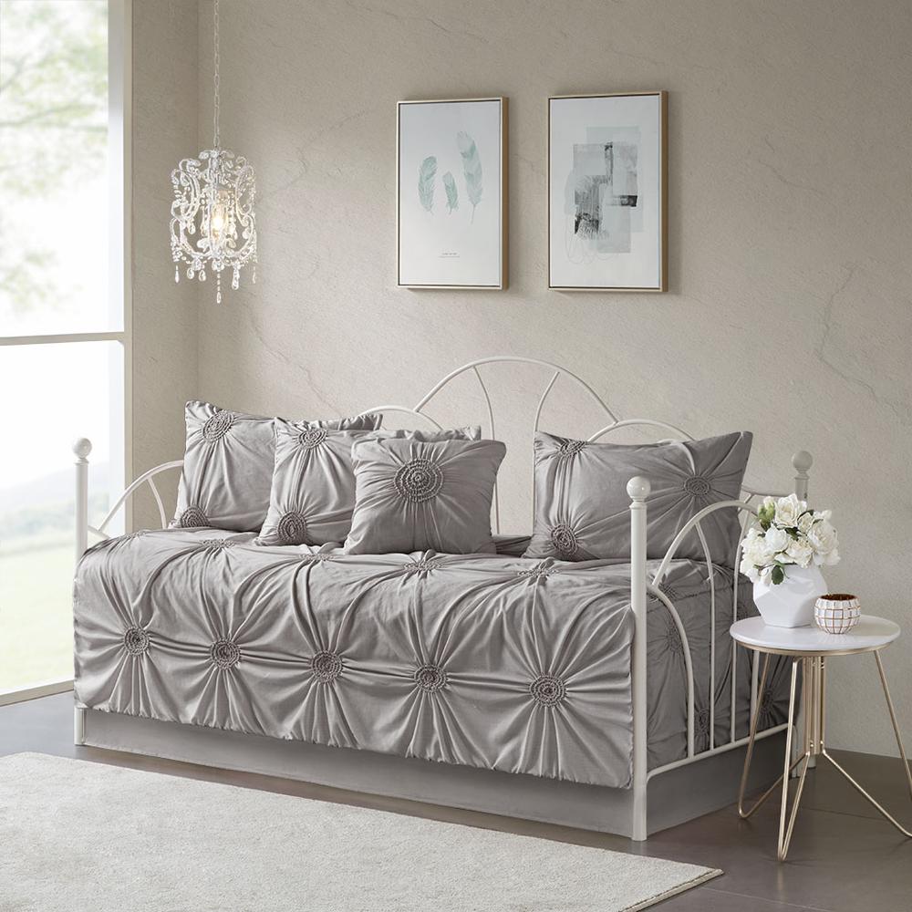 Leila 6 Piece Reversible Daybed Cover Set, Dark Gray color. Picture 5