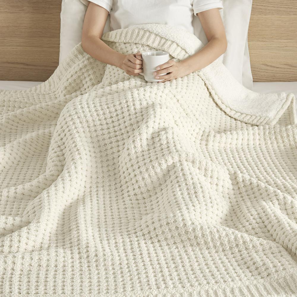 Rowan Waffle Knit Chenille Throw, Ivory color. Picture 5