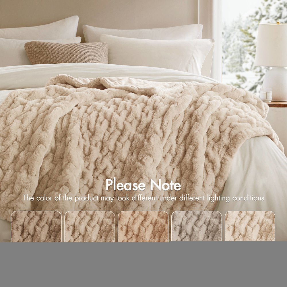 Ruched Fur Throw, Tan color. Picture 2