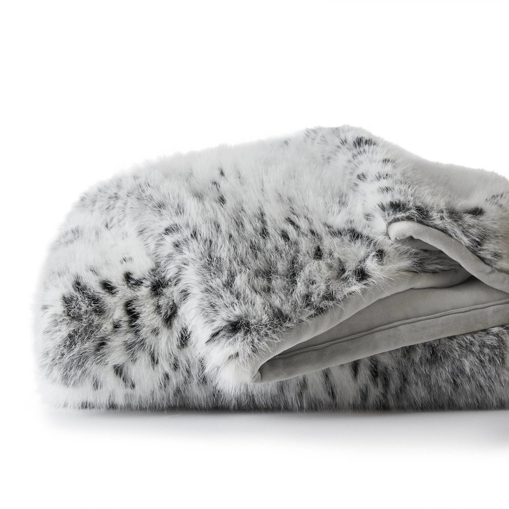 Botswana Animal Print Faux Fur Throw Blanket, Snow Leopard color. Picture 1