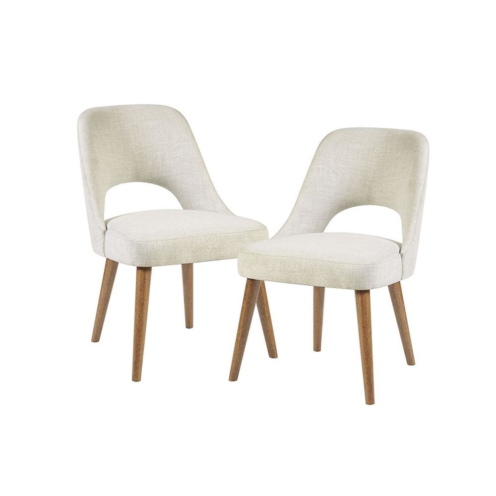 Beige Upholstered Side Chairs with Rubber Wood Legs – Set of 2 for Dining. Picture 1