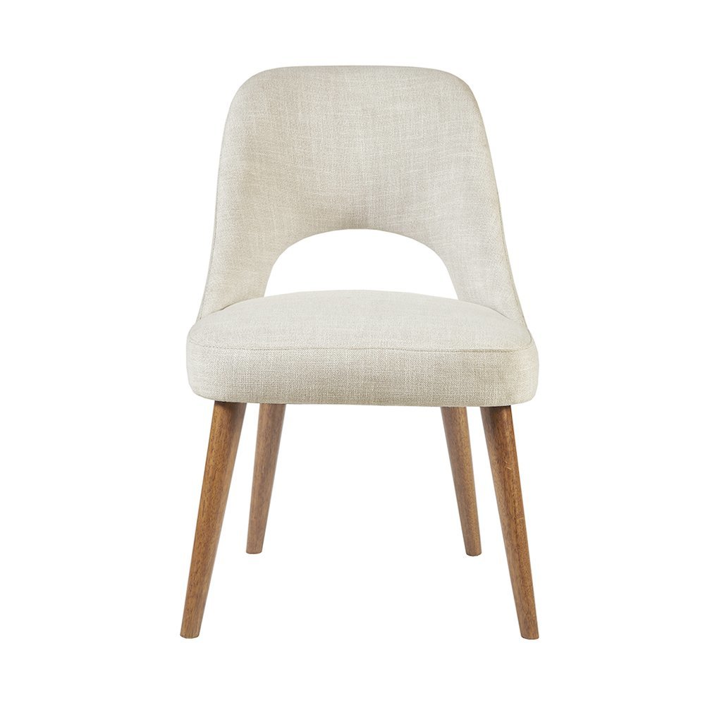 Beige Upholstered Side Chairs with Rubber Wood Legs – Set of 2 for Dining. Picture 2