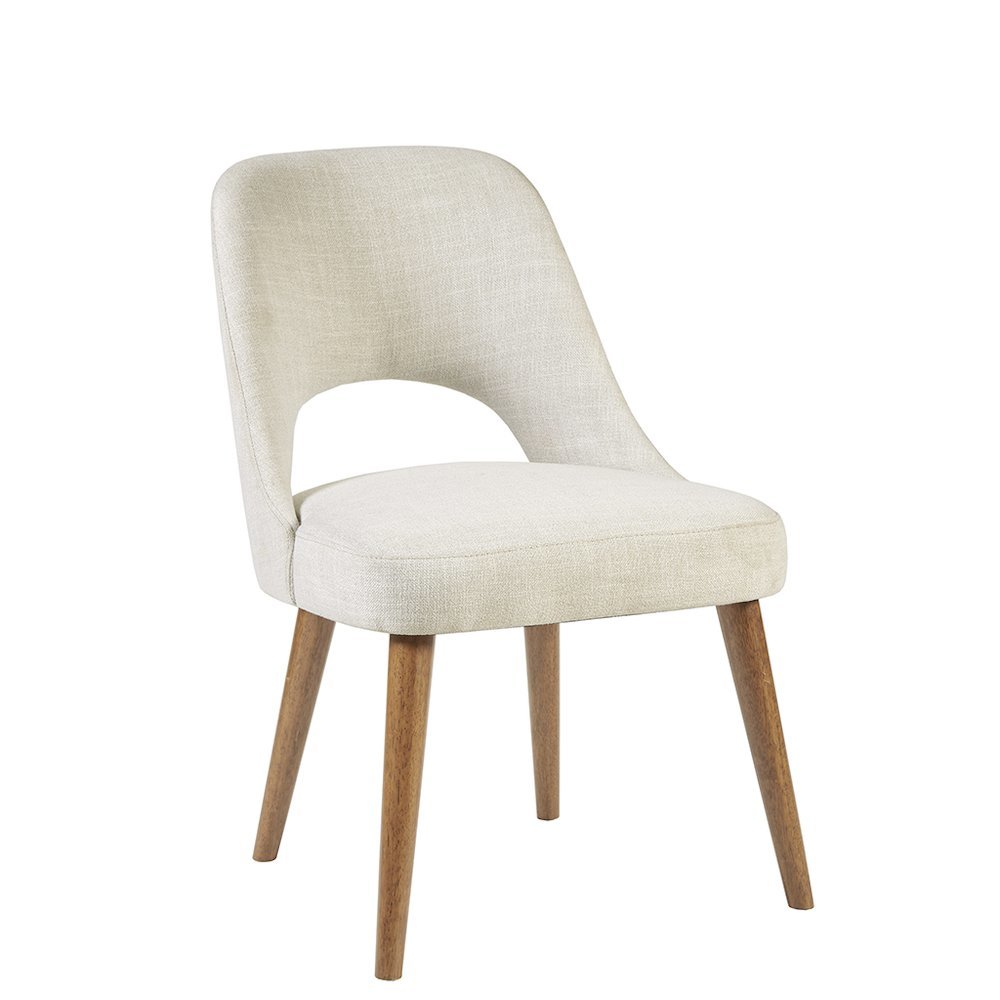 Beige Upholstered Side Chairs with Rubber Wood Legs – Set of 2 for Dining. Picture 3