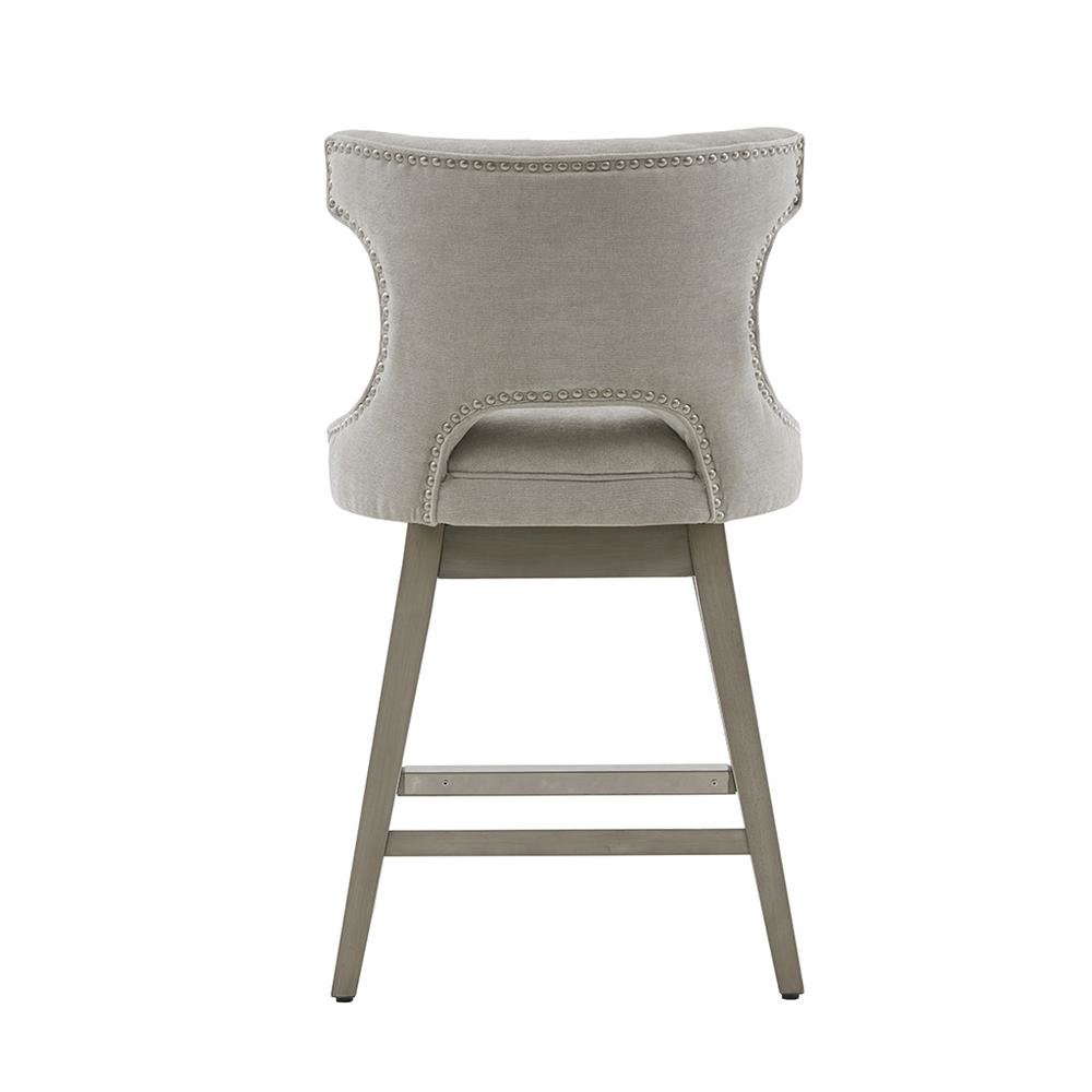 Gray Swivel Counter Stool with Solid Wood Frame and Fabric Seat. Picture 6