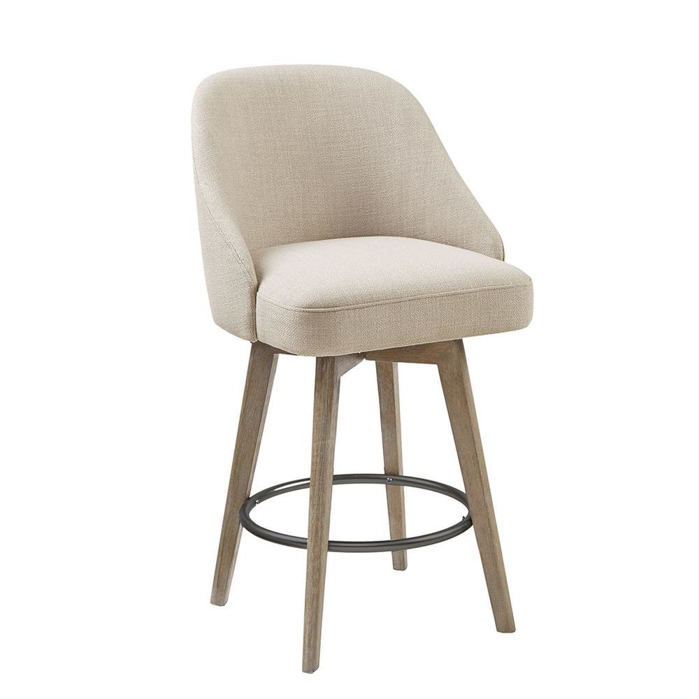 Beige Swivel Counter Stools with Solid Wood Frame for Kitchen or Bar Use. Picture 1