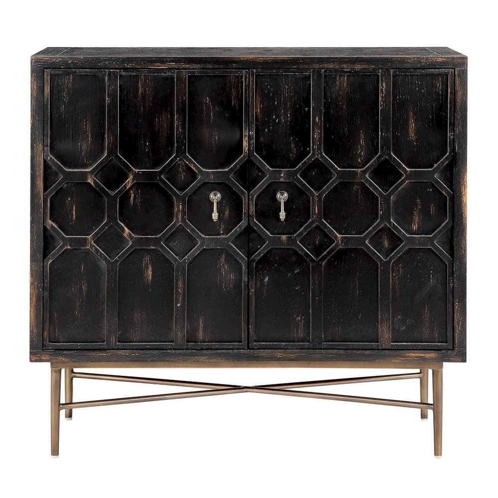 Black Accent Cabinet with 2 Doors, MDF and Metal Construction for Storage. Picture 1