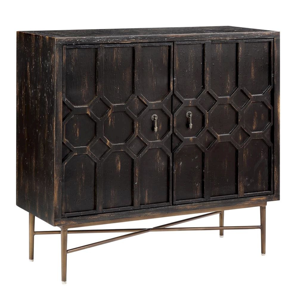 Black Accent Cabinet with 2 Doors, MDF and Metal Construction for Storage. Picture 2