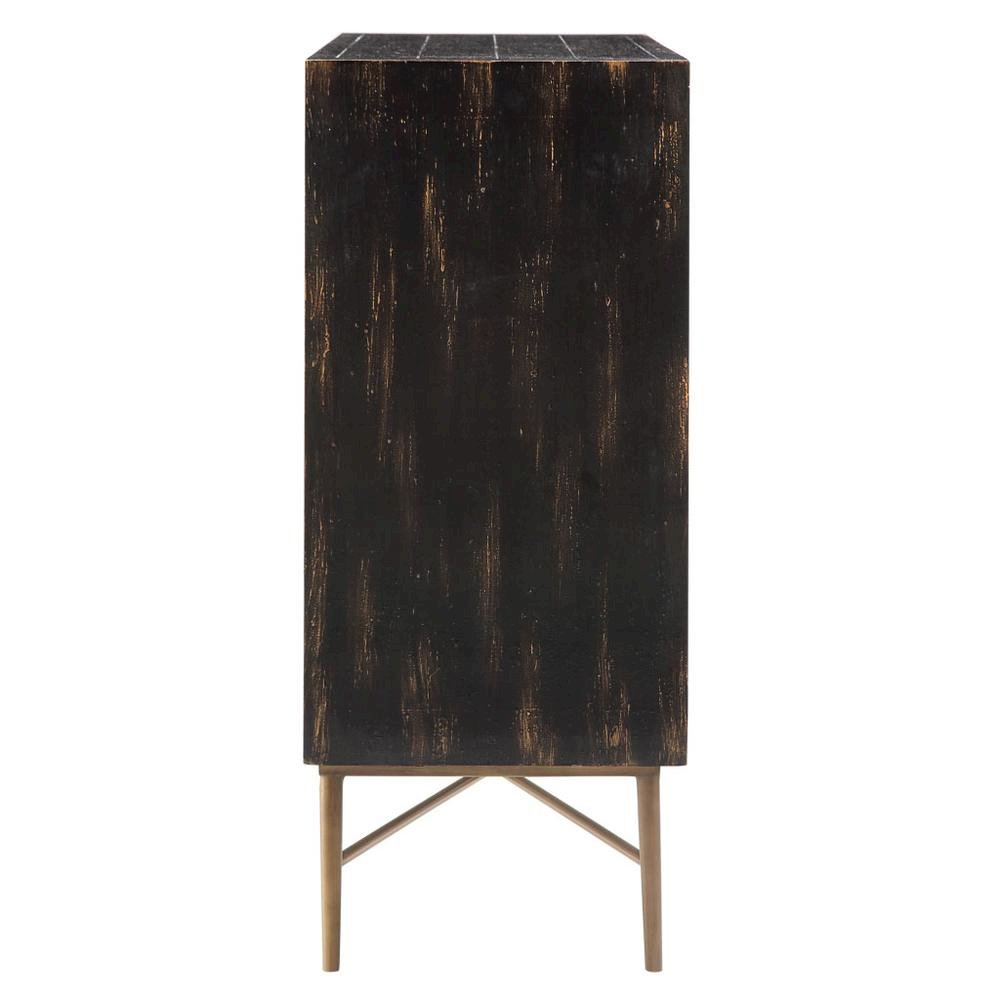 Black Accent Cabinet with 2 Doors, MDF and Metal Construction for Storage. Picture 3