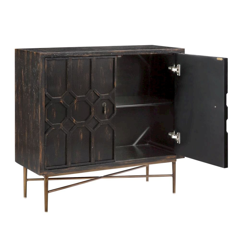 Black Accent Cabinet with 2 Doors, MDF and Metal Construction for Storage. Picture 5