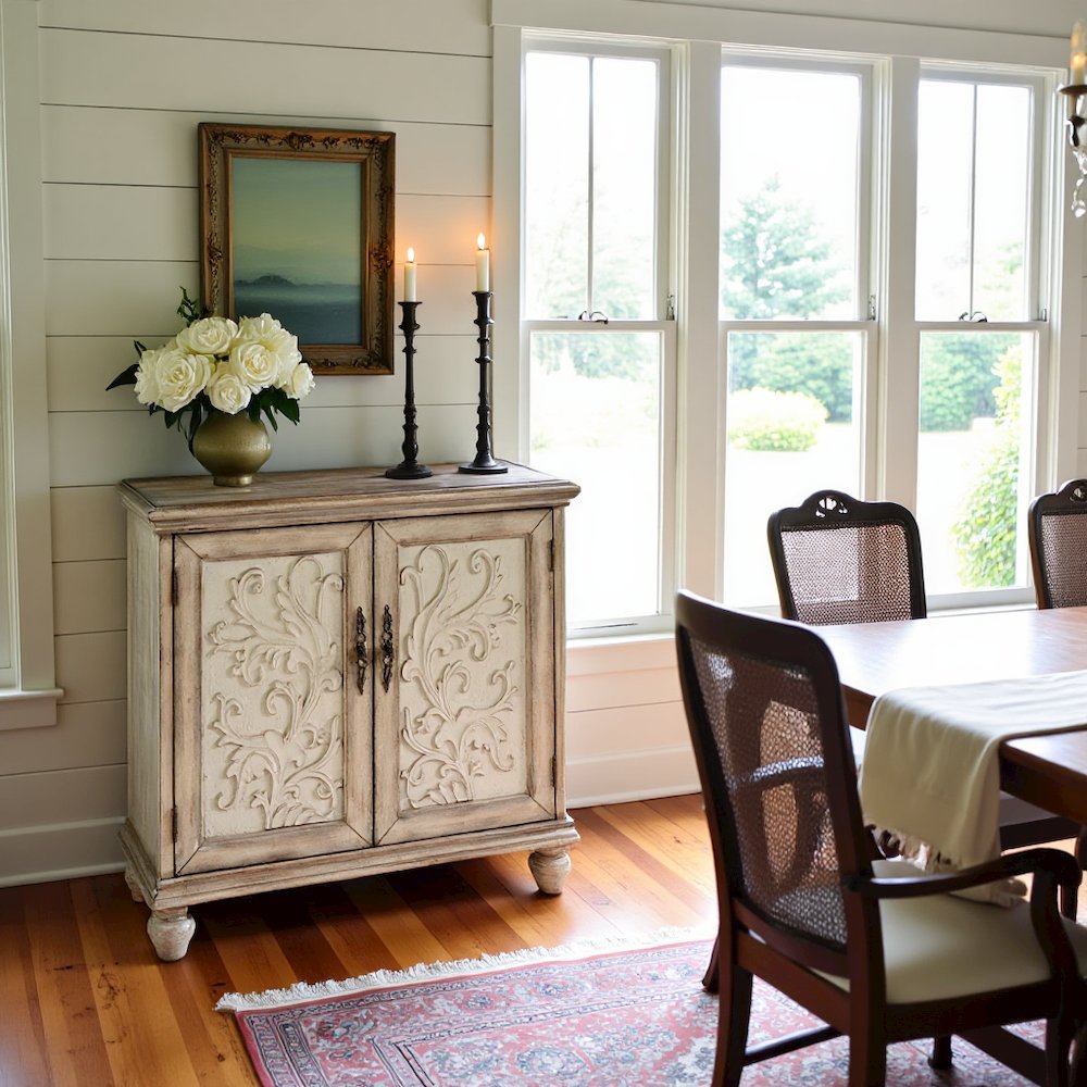 Brown Rustic 2-Door Accent Cabinet, Vintage Sideboard with Solid Wood Legs. Picture 2