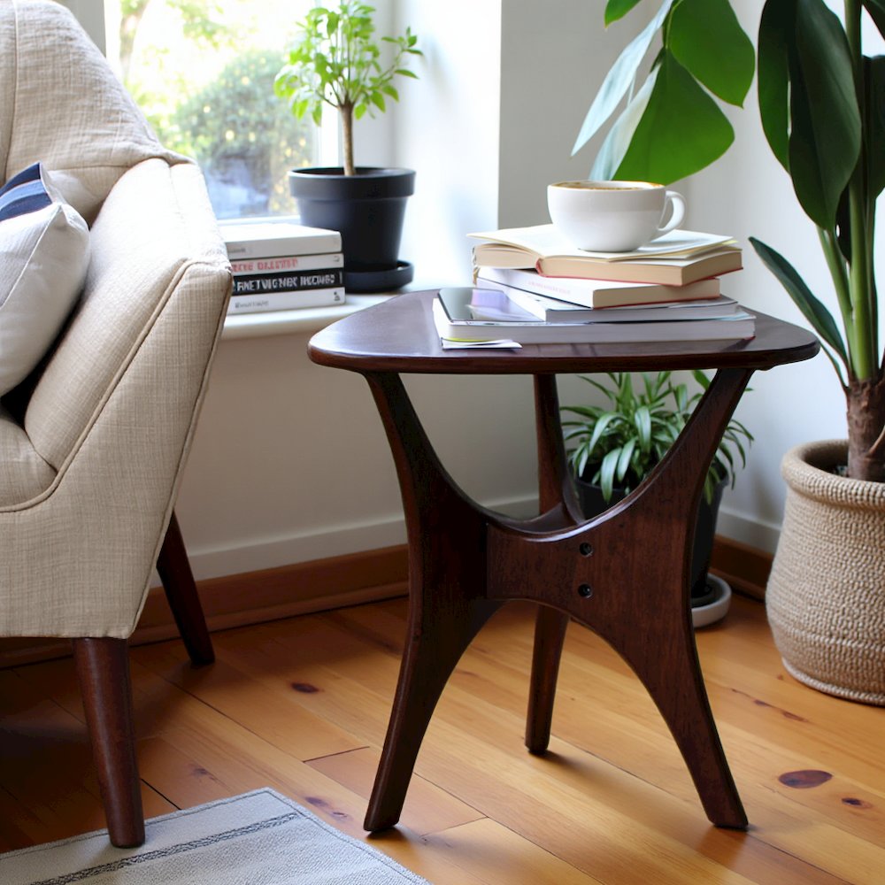 Solid Wood Mid Century Modern Side Table, Triangle Side Table for Small Spaces. Picture 2