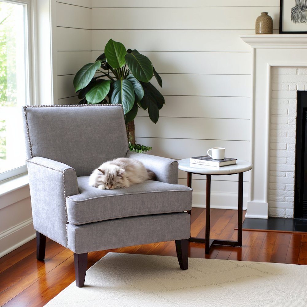 Gray Living Room Chair, Mid Century Modern Comfy Armchair with Wood Legs. Picture 2