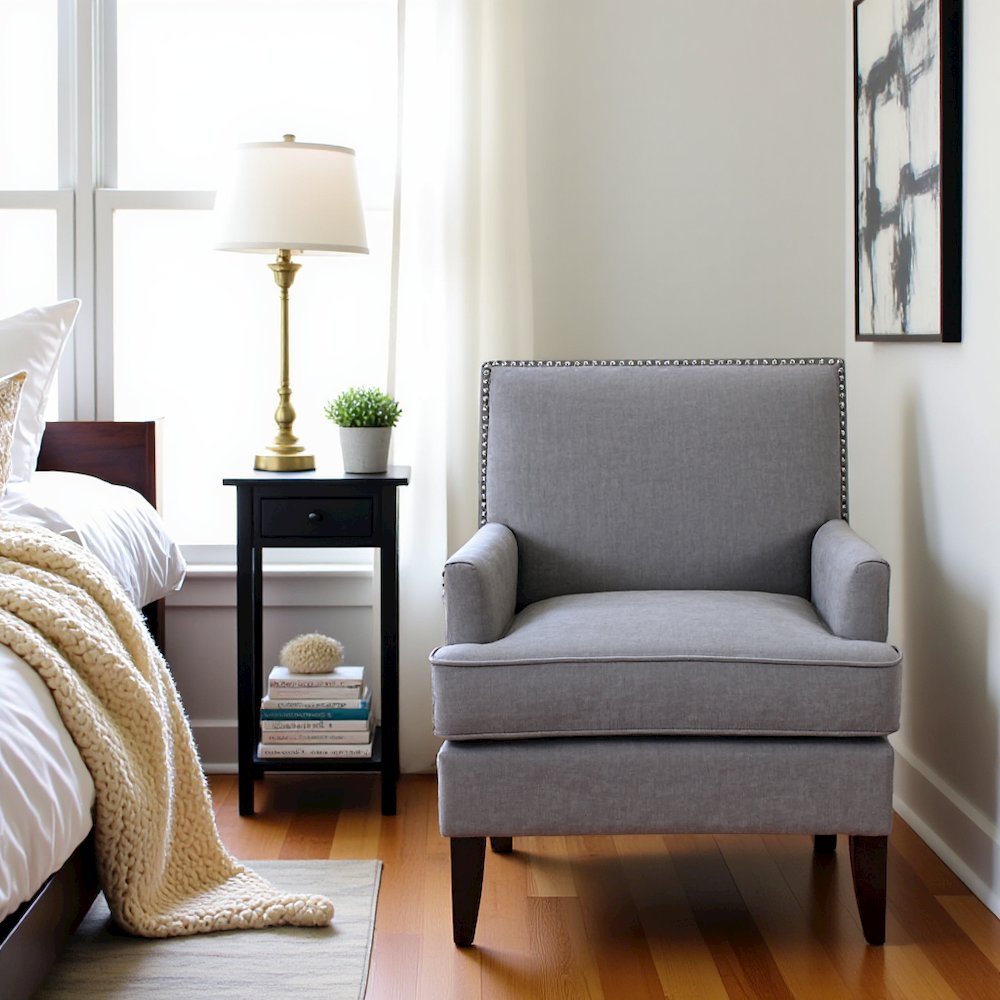 Gray Living Room Chair, Mid Century Modern Comfy Armchair with Wood Legs. Picture 3