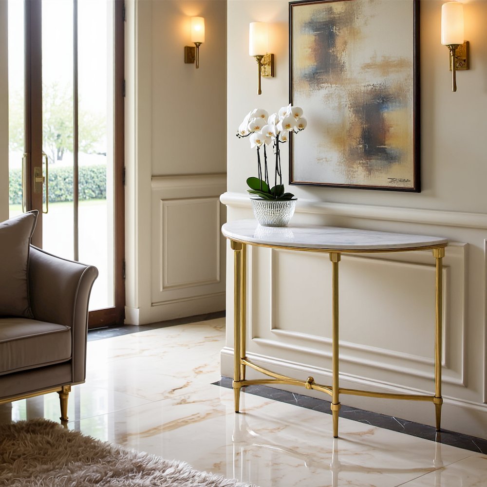 White Marble Hallway Table, Modern Luxury Console Table with Gold Legs. Picture 2