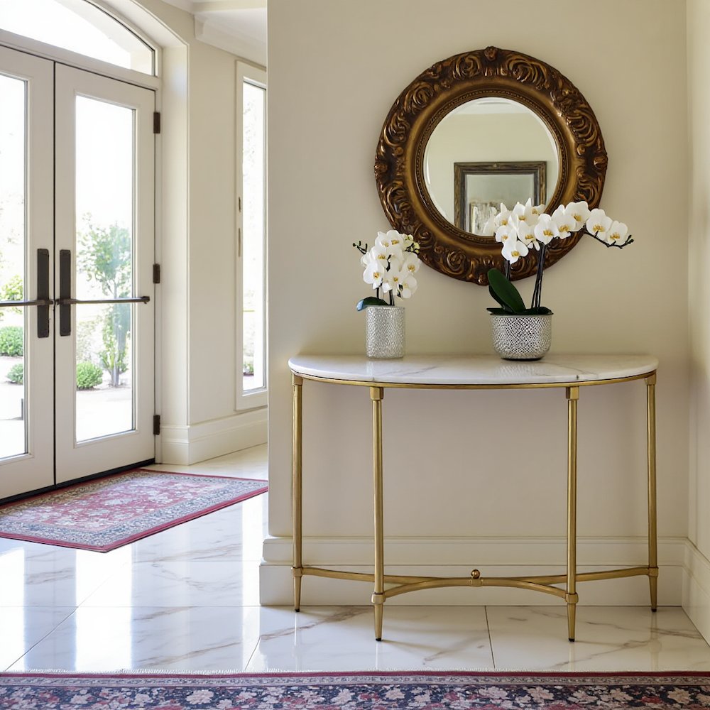 White Marble Hallway Table, Modern Luxury Console Table with Gold Legs. Picture 3