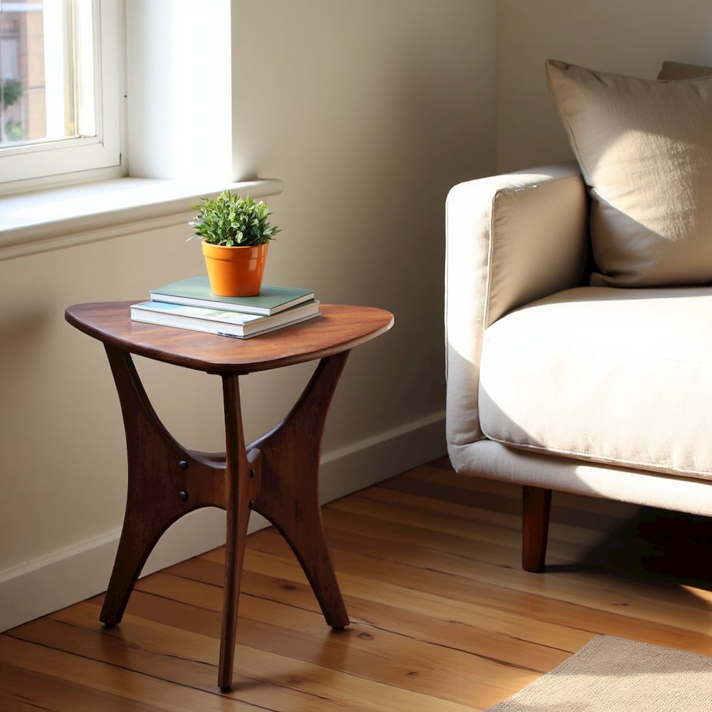 Solid Wood Mid Century Modern Side Table, Triangle Side Table for Small Spaces. Picture 3