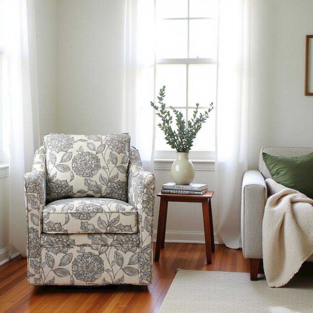 Floral Upholstered Swivel Accent Chair, Oversized Wide Armchair, 360° Rotation. Picture 2